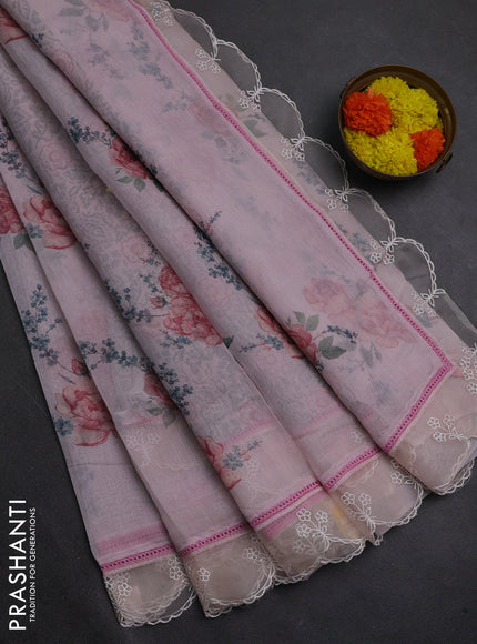 Pastel Pink Mul Cotton - Organza Border