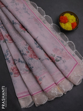 Pastel Pink Mul Cotton - Organza Border