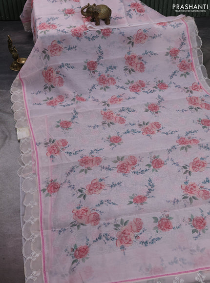 Pastel Pink Mul Cotton - Organza Border