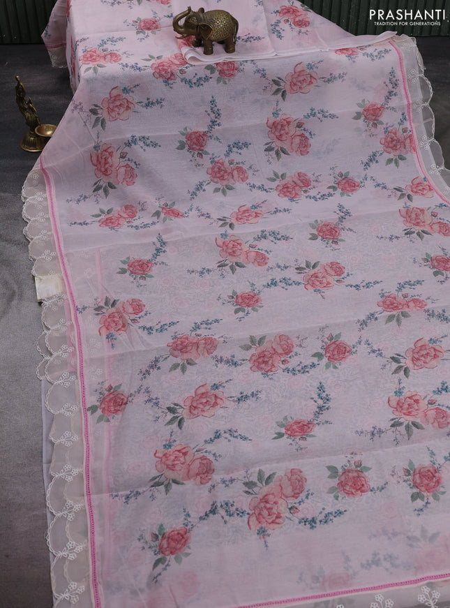 Pastel Pink Mul Cotton - Organza Border