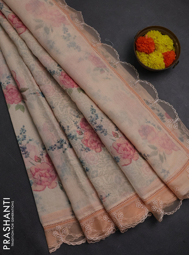 Pale Orange Mul Cotton - Organza Border