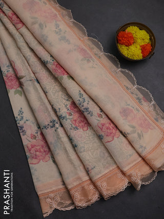 Pale Orange Mul Cotton - Organza Border