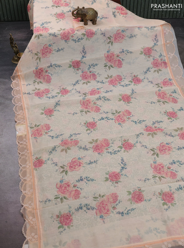 Pale Orange Mul Cotton - Organza Border