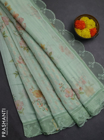Pista Green Mul Cotton - Organza Border
