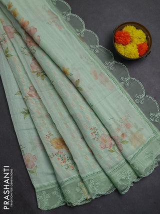 Pista Green Mul Cotton - Organza Border