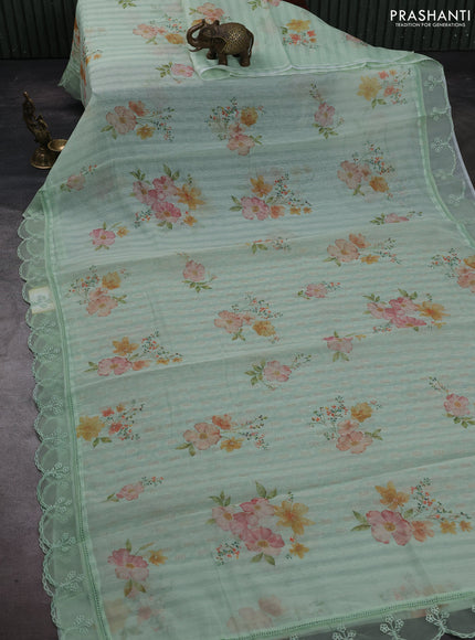 Pista Green Mul Cotton - Organza Border