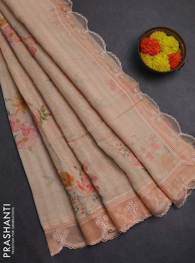 Pale Orange Mul Cotton - Organza Border