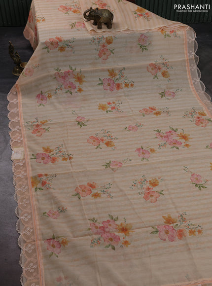 Pale Orange Mul Cotton - Organza Border