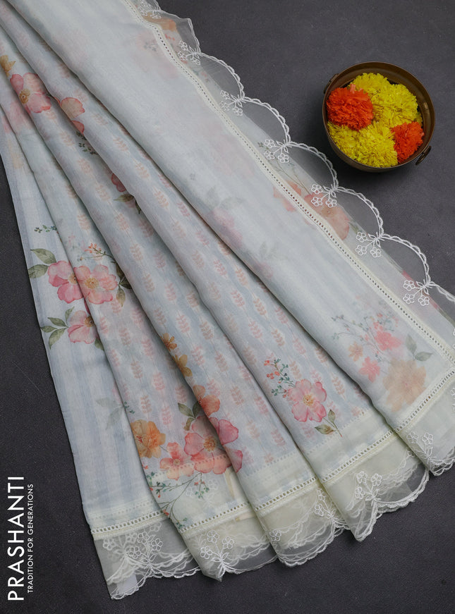 Off White Mul Cotton - Organza Border