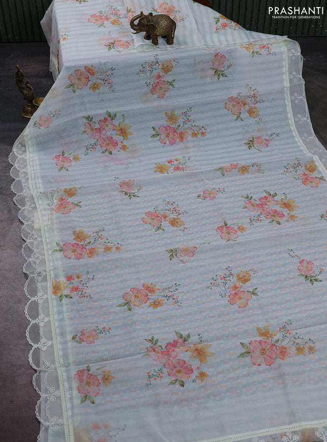 Off White Mul Cotton - Organza Border