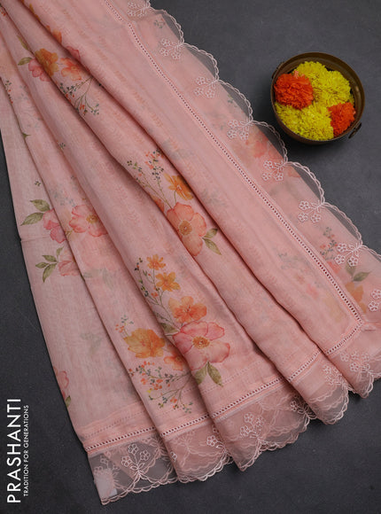 Peach Orange Mul Cotton - Organza Border