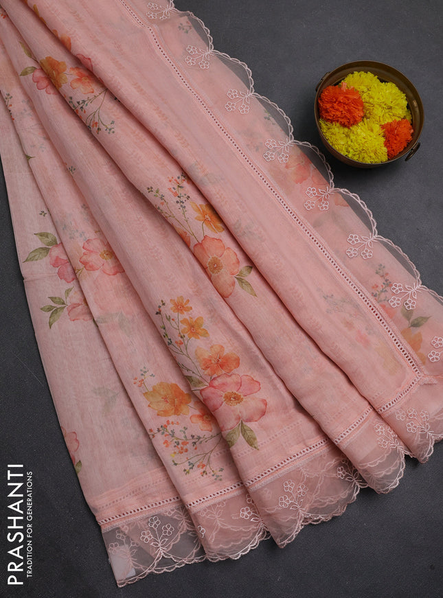Peach Orange Mul Cotton - Organza Border