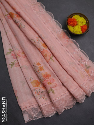 Peach Orange Mul Cotton - Organza Border