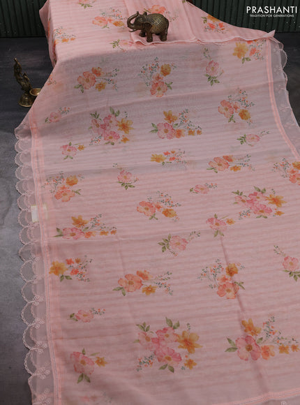 Peach Orange Mul Cotton - Organza Border
