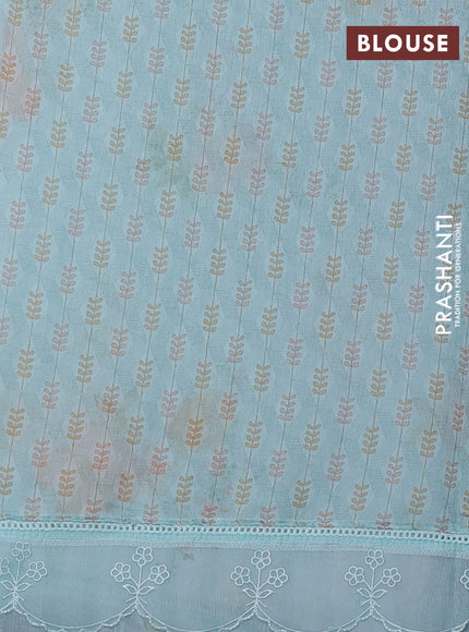 Teal Blue Mul Cotton - Organza Border