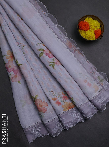 Pastel Grey Mul Cotton - Organza Border