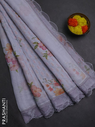 Pastel Grey Mul Cotton - Organza Border