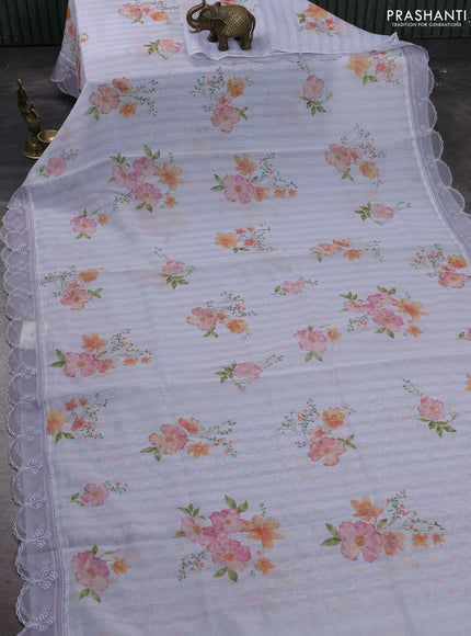 Pastel Grey Mul Cotton - Organza Border