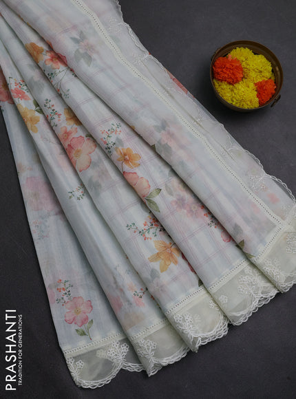 Off White Mul Cotton - Organza Border