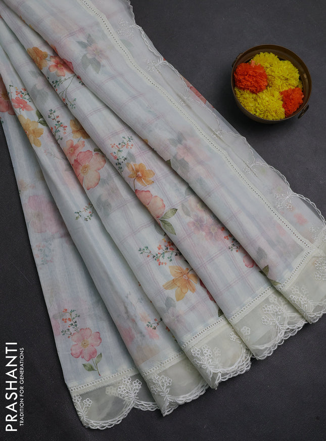 Off White Mul Cotton - Organza Border