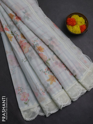 Off White Mul Cotton - Organza Border