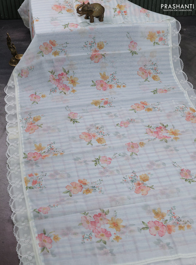 Off White Mul Cotton - Organza Border