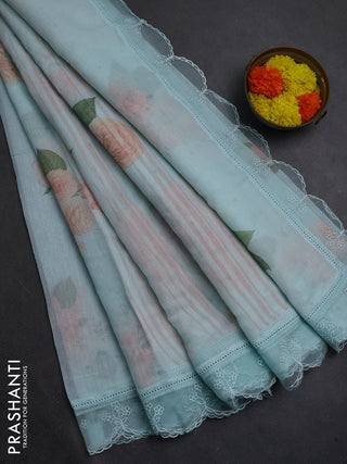 Blue Mul Cotton - Organza Border