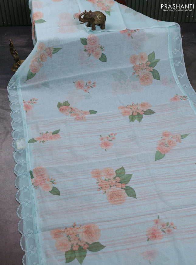Blue Mul Cotton - Organza Border