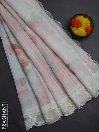 Off White Mul Cotton - Organza Border