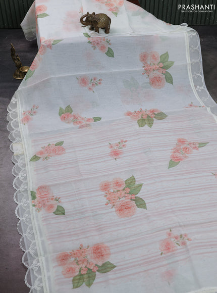 Off White Mul Cotton - Organza Border