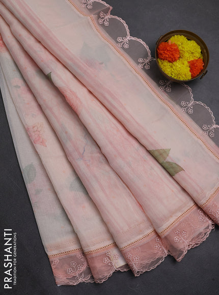 Peach Mul Cotton - Organza Border