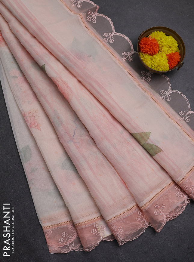 Peach Mul Cotton - Organza Border