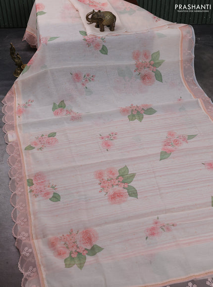 Peach Mul Cotton - Organza Border