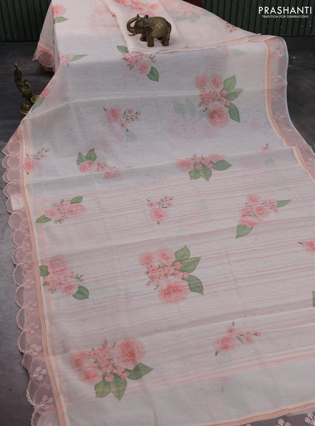 Peach Mul Cotton - Organza Border