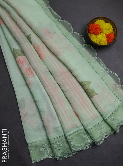 Pista Green Mul Cotton - Organza Border