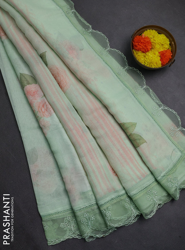 Pista Green Mul Cotton - Organza Border