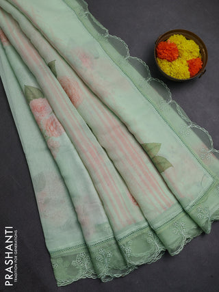 Pista Green Mul Cotton - Organza Border