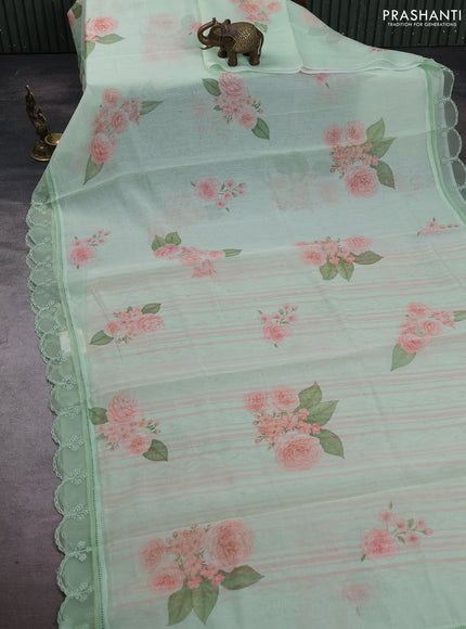 Pista Green Mul Cotton - Organza Border