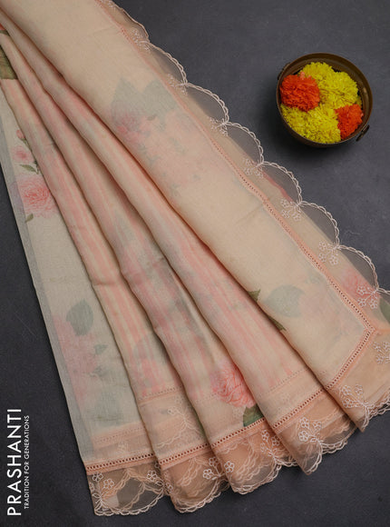 Pale Orange Mul Cotton - Organza Border