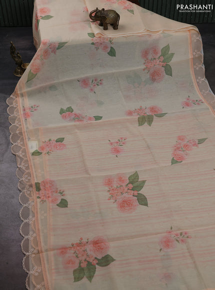 Pale Orange Mul Cotton - Organza Border