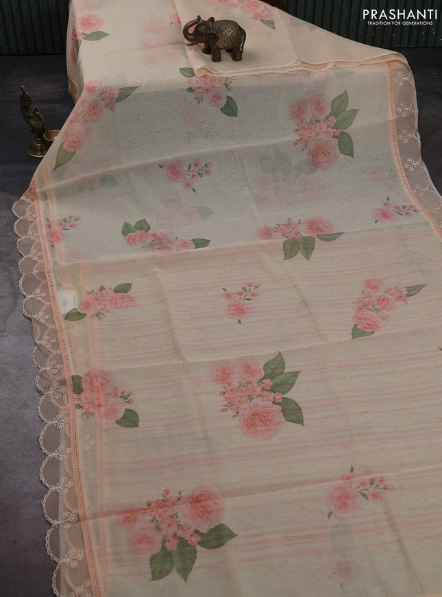 Pale Orange Mul Cotton - Organza Border