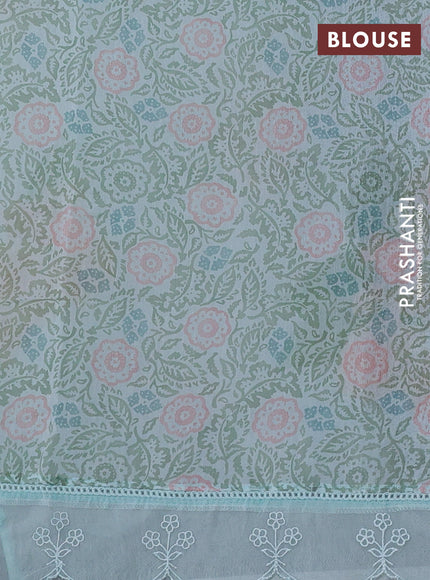 Teal Blue Mul Cotton - Organza Border