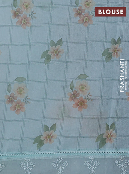 Teal Blue Mul Cotton - Organza Border