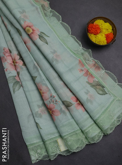 Pista Green Mul Cotton - Organza Border