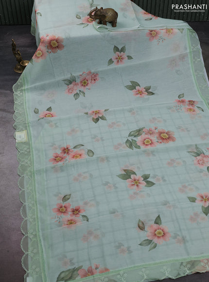 Pista Green Mul Cotton - Organza Border