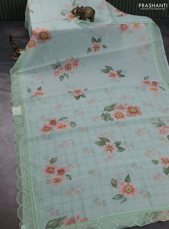 Pista Green Mul Cotton - Organza Border
