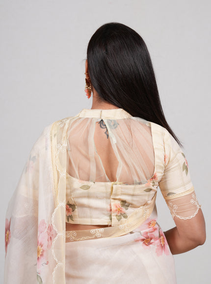 Pale Yellow Mul Cotton - Organza Border