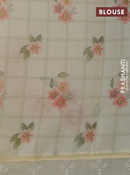 Pale Yellow Mul Cotton - Organza Border