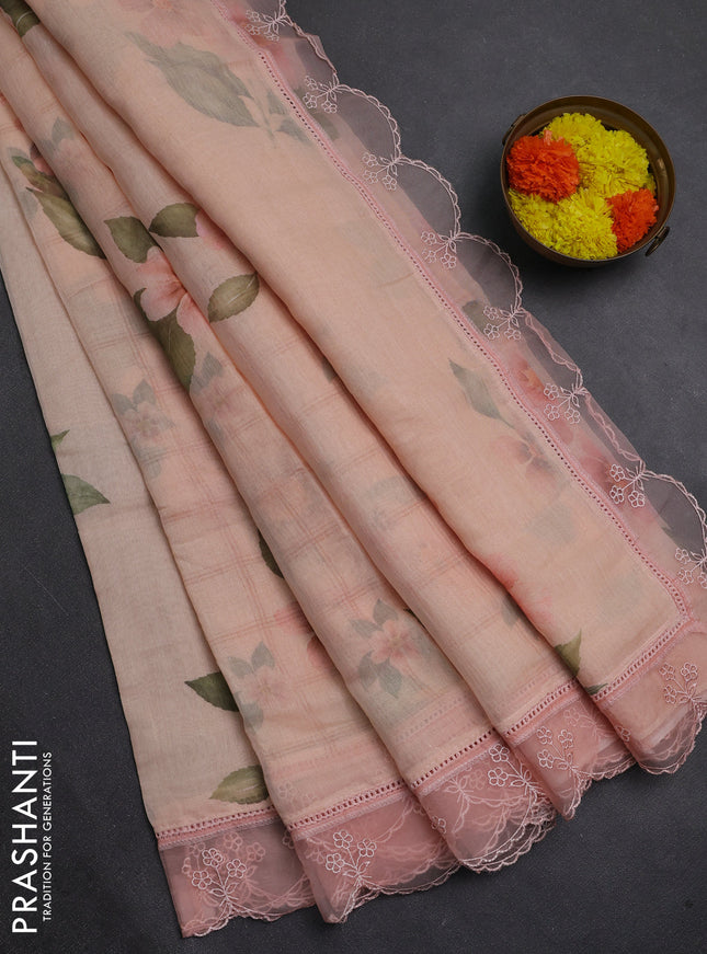 Peach Mul Cotton - Organza Border