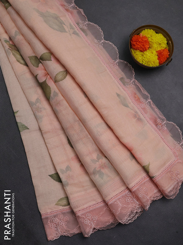 Peach Mul Cotton - Organza Border